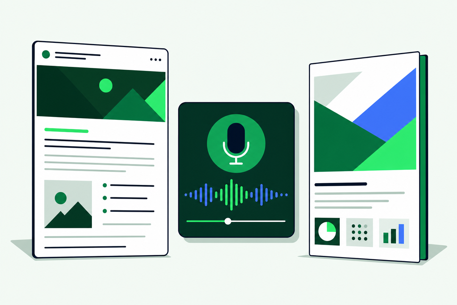 Illustration of blog, podcast, and practical guide resources