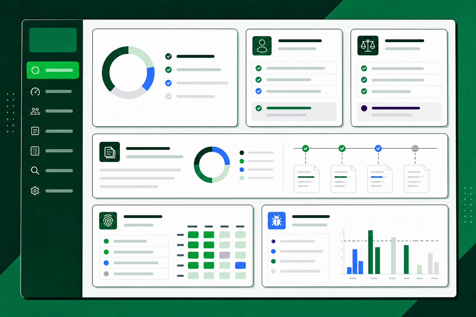Illustration of organised assurance evidence, status checks, and security reporting
